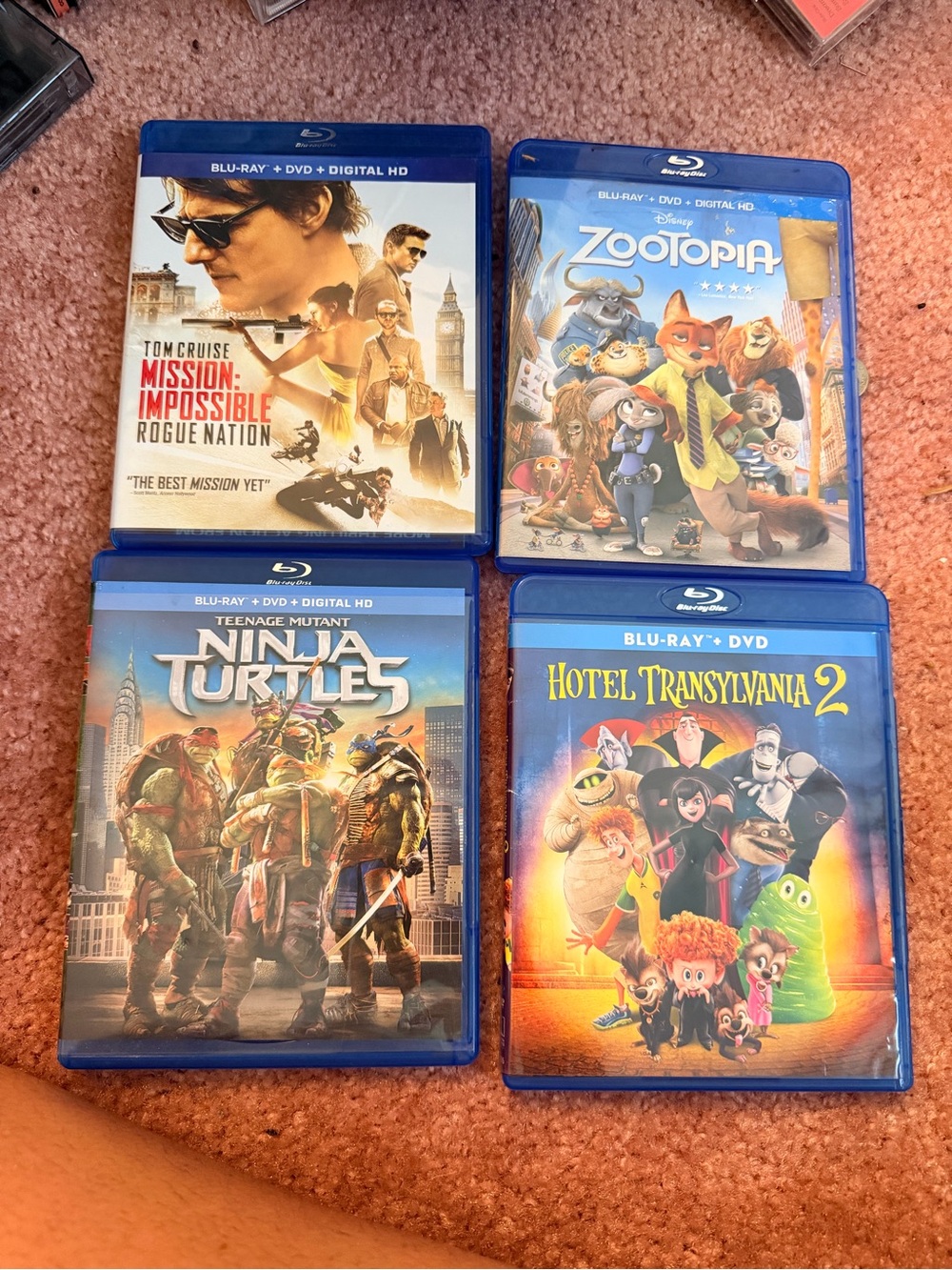4 Blu-ray + DVD Movies: Mission Impossible, Zootopia, TMNT, Hotel Transylvania 2